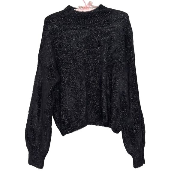 NWT Wild Fable Large black sparkle Nylon Knit Metallic sweater - Picture 1 of 6